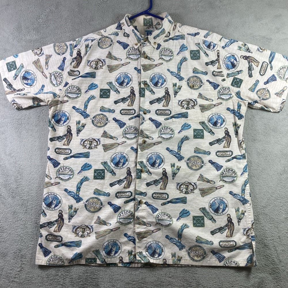 Hook & Tackle Shirt Men XL All Over Print Fishing Graphic Button Down Pocket SS